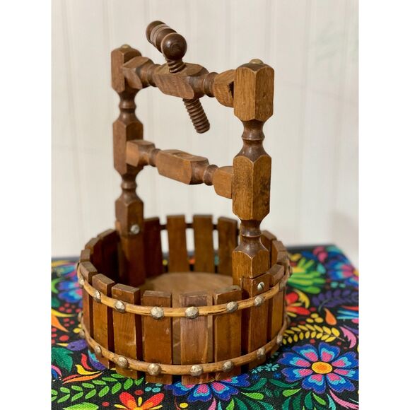 Vintage Wooden nut cracker Rustic Farmhouse Kitchen Decor | Wood Barrel Display - Picture 1 of 2